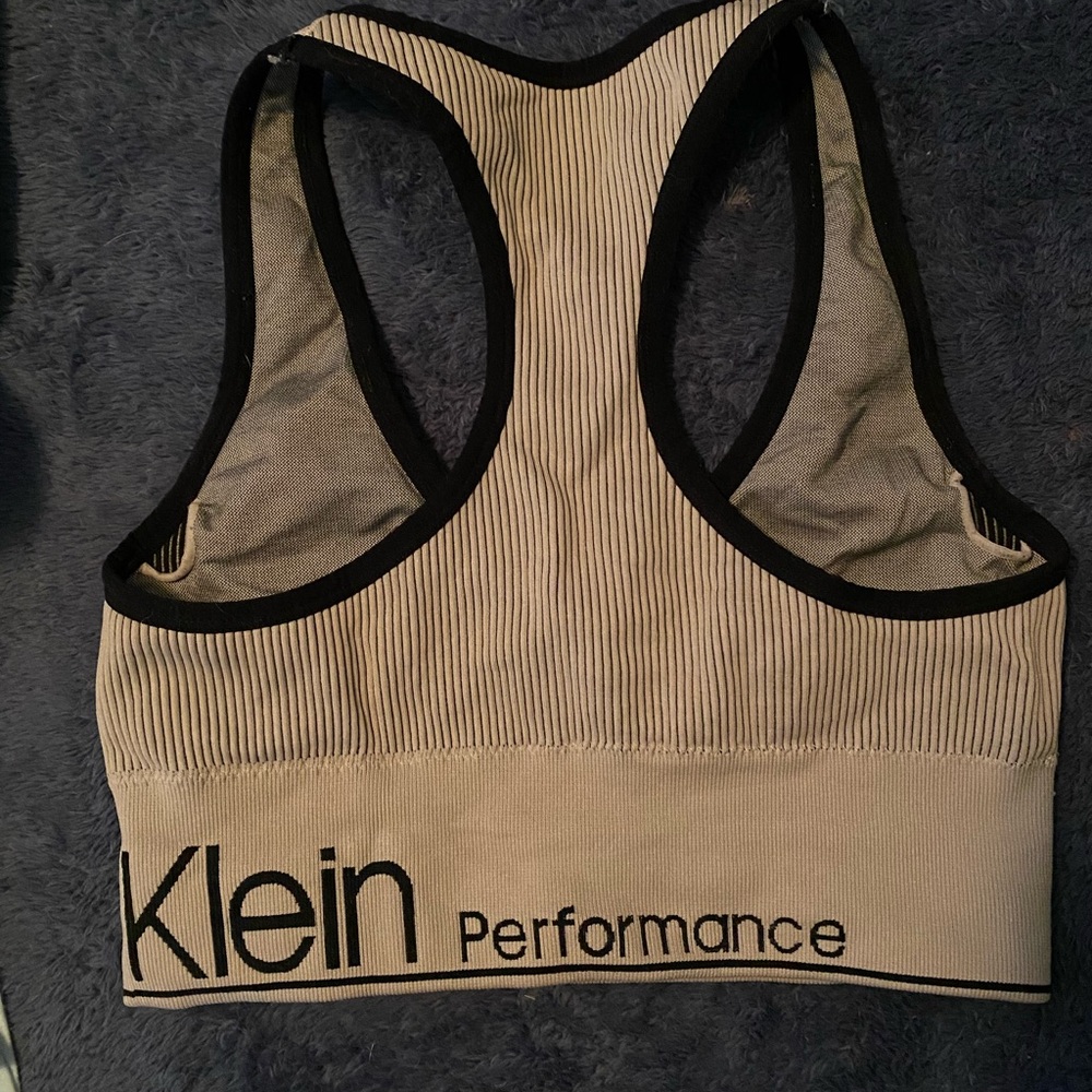 Calvin Klein Striped Black and Cream Sports Bra - Picture 3 of 6